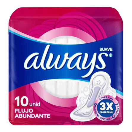 Toallas Always Flujo Abundante 10 Pz Suave