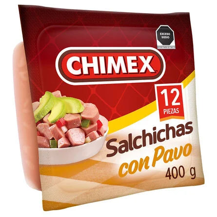 Salchichas con Pavo 400 g 12 pzas Chimex