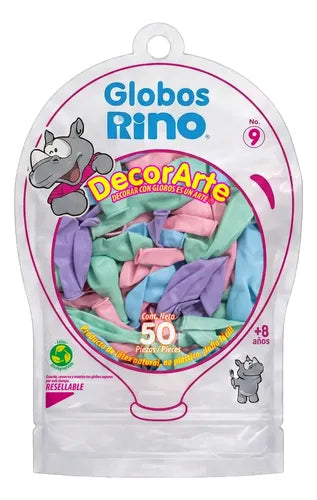 Globos Rino Surtido Pastel No. 9 50 pzas Decor Arte