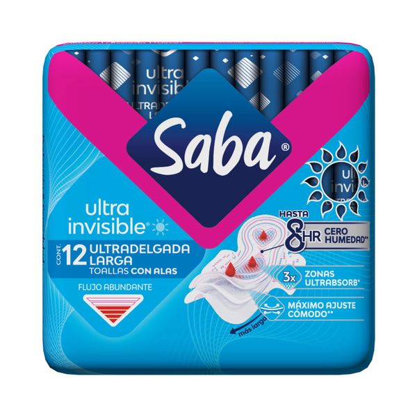 Toallas Saba Ultra Invisible 12 Pz Ultradelgada Larga  Con Alas